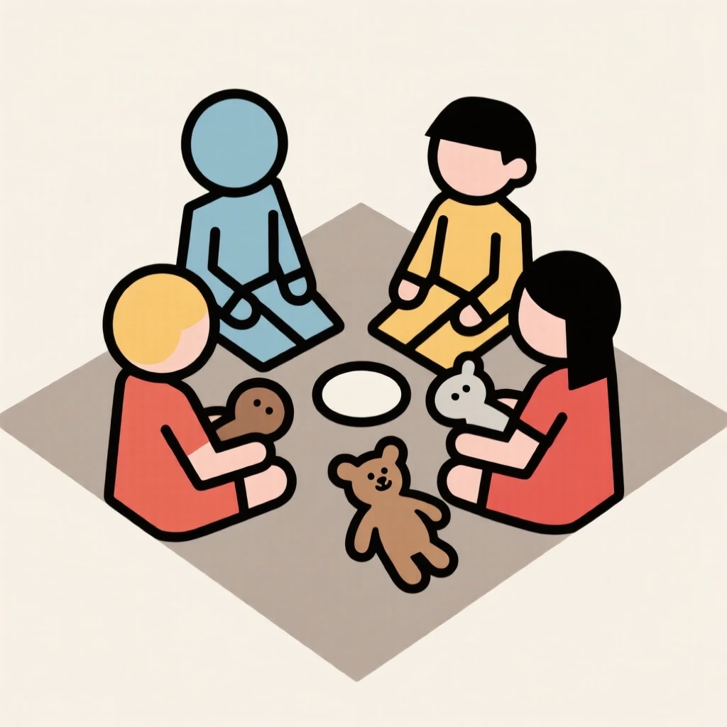 A group of kids having a picnic with stuffed animals