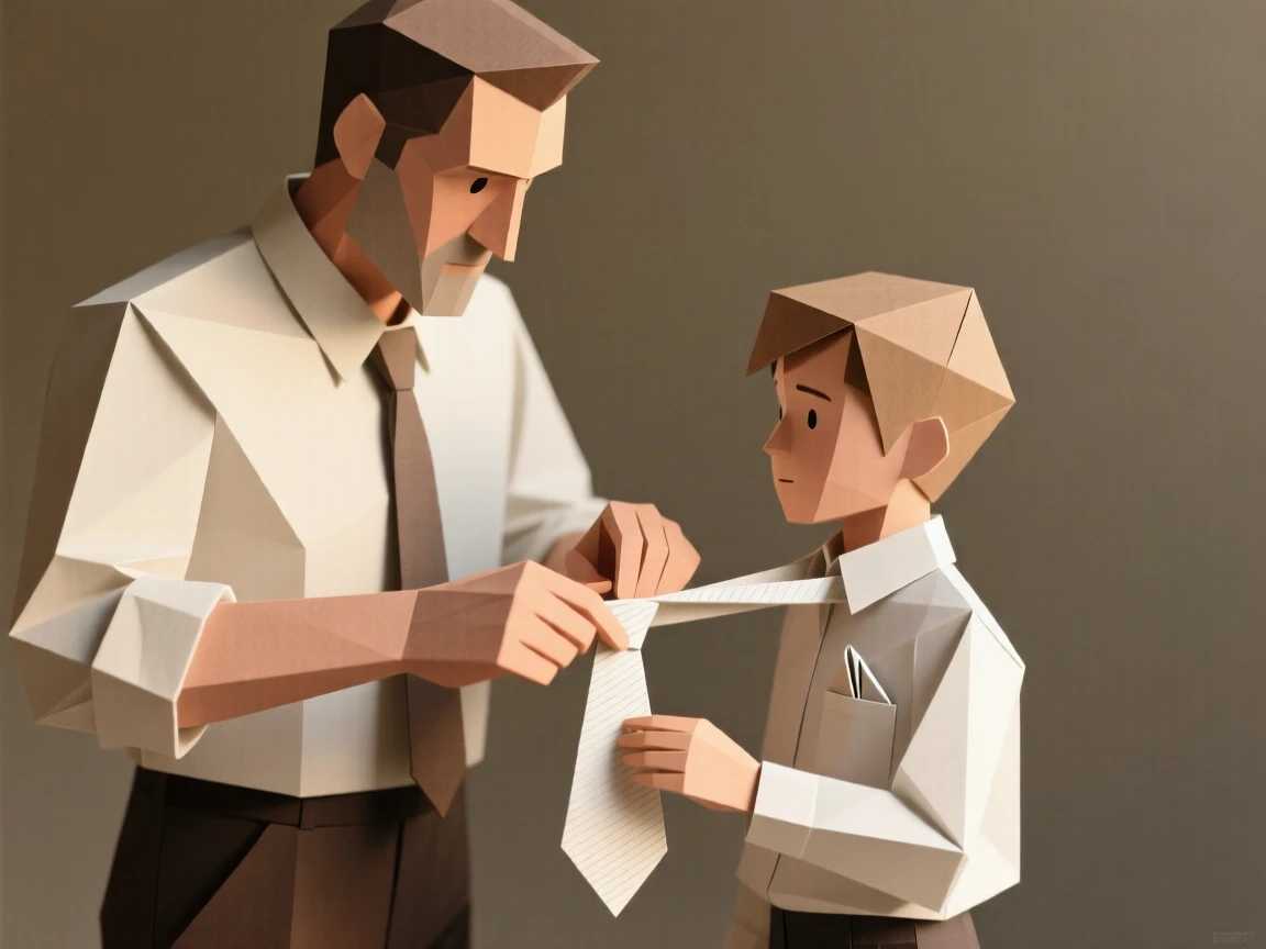A father teaching his son to tie a tie for the first big interview.