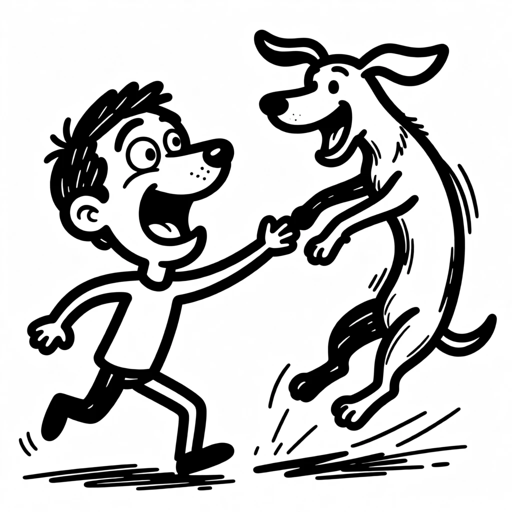 A dog reuniting joyfully with its owner after a long time apart, leaping with excitement.
