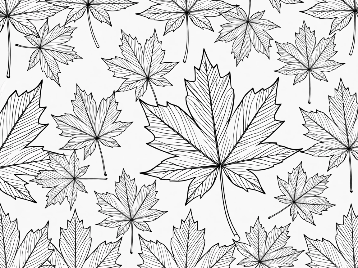 A repeating pattern of maple leaves in various sizes