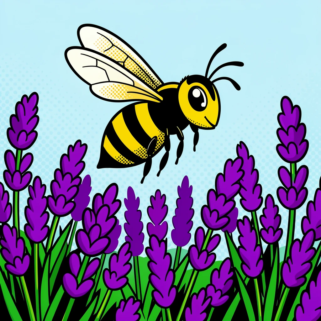 A bee hovering over a field of lavender