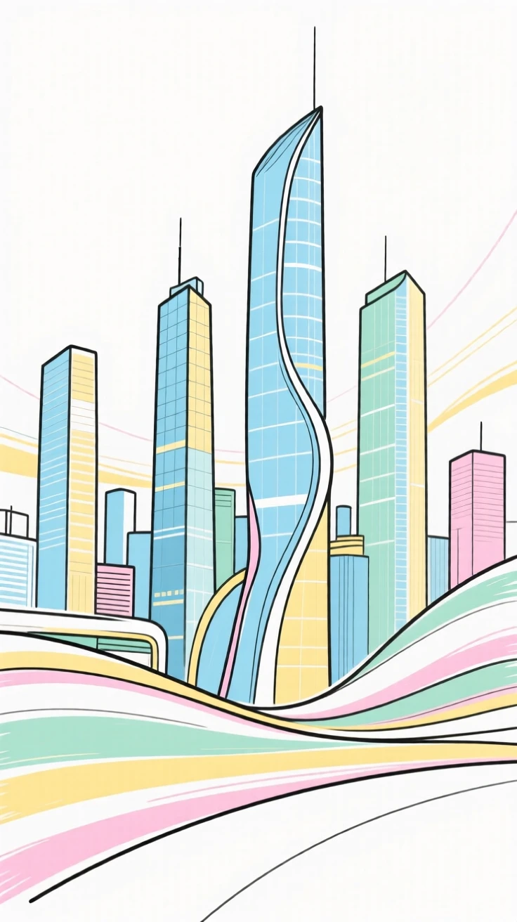 A futuristic city skyline glowing with towers of glass and light.
