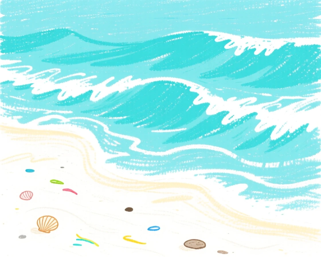 Turquoise waves rolling gently onto a white sand beach.