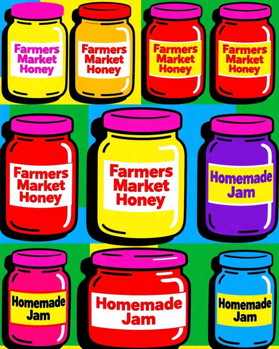 Weekend farmers market honey and jam jars
