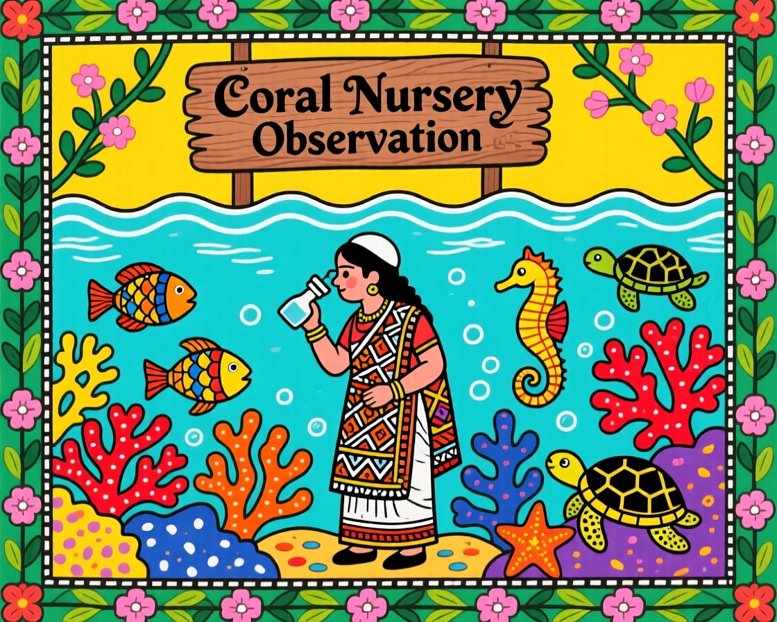 A marine biologist observing a coral nursery beneath clear water.