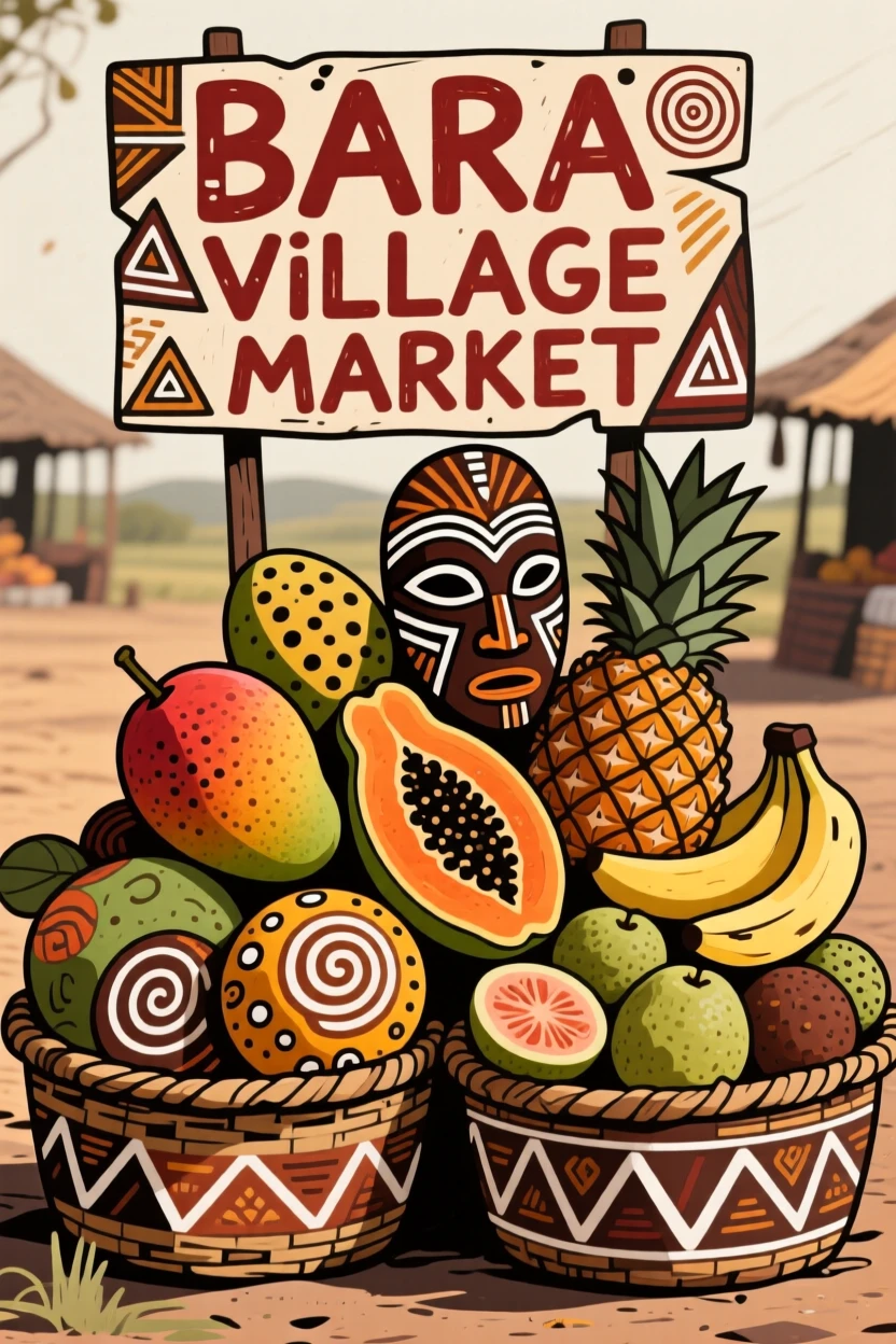 A pile of ripe tropical fruit set out for a village market.