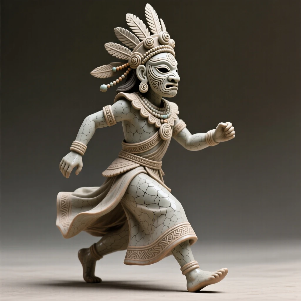 A mask-wearing ceremonial dancer striding forward with purposeful authority, crowned with symbolic ornamentation, conveying quiet authority and enduring legacy.