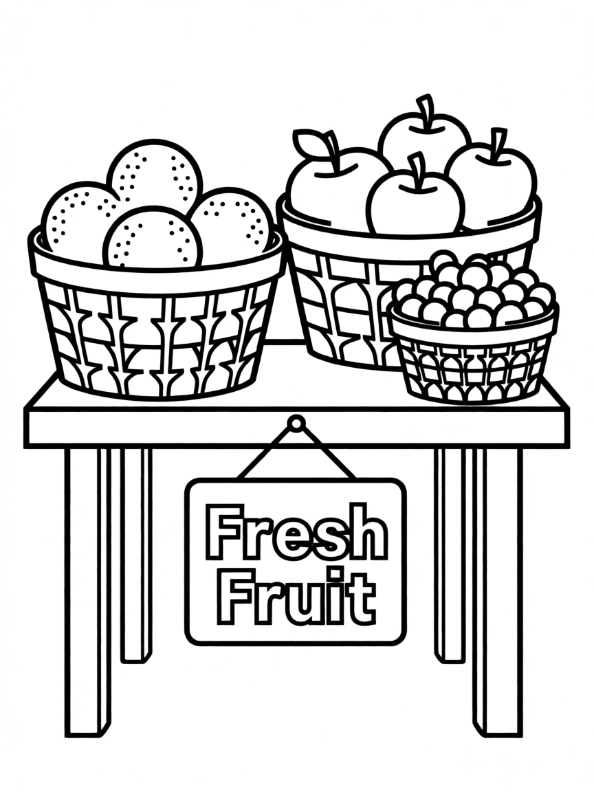 A fruit stand with baskets of oranges, apples, and berries