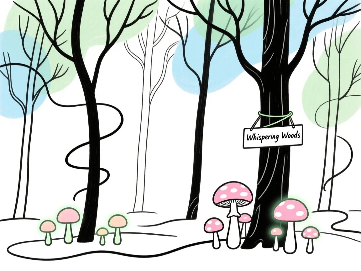 A mystical forest with glowing mushrooms
