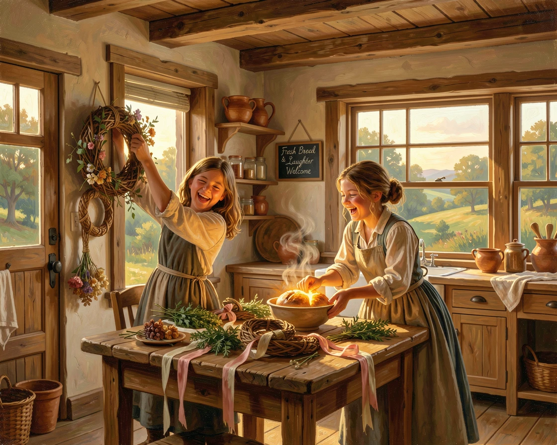 Siblings decorate their home for a kitchen filled with the smell of fresh bread as laughter fills the air.