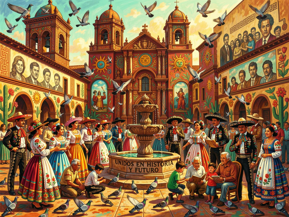 A grand cathedral square filled with pigeons and sunlight