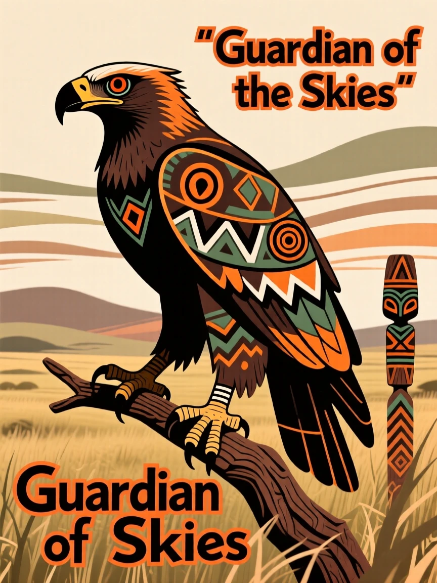 A martial eagle perched high above the grassland.