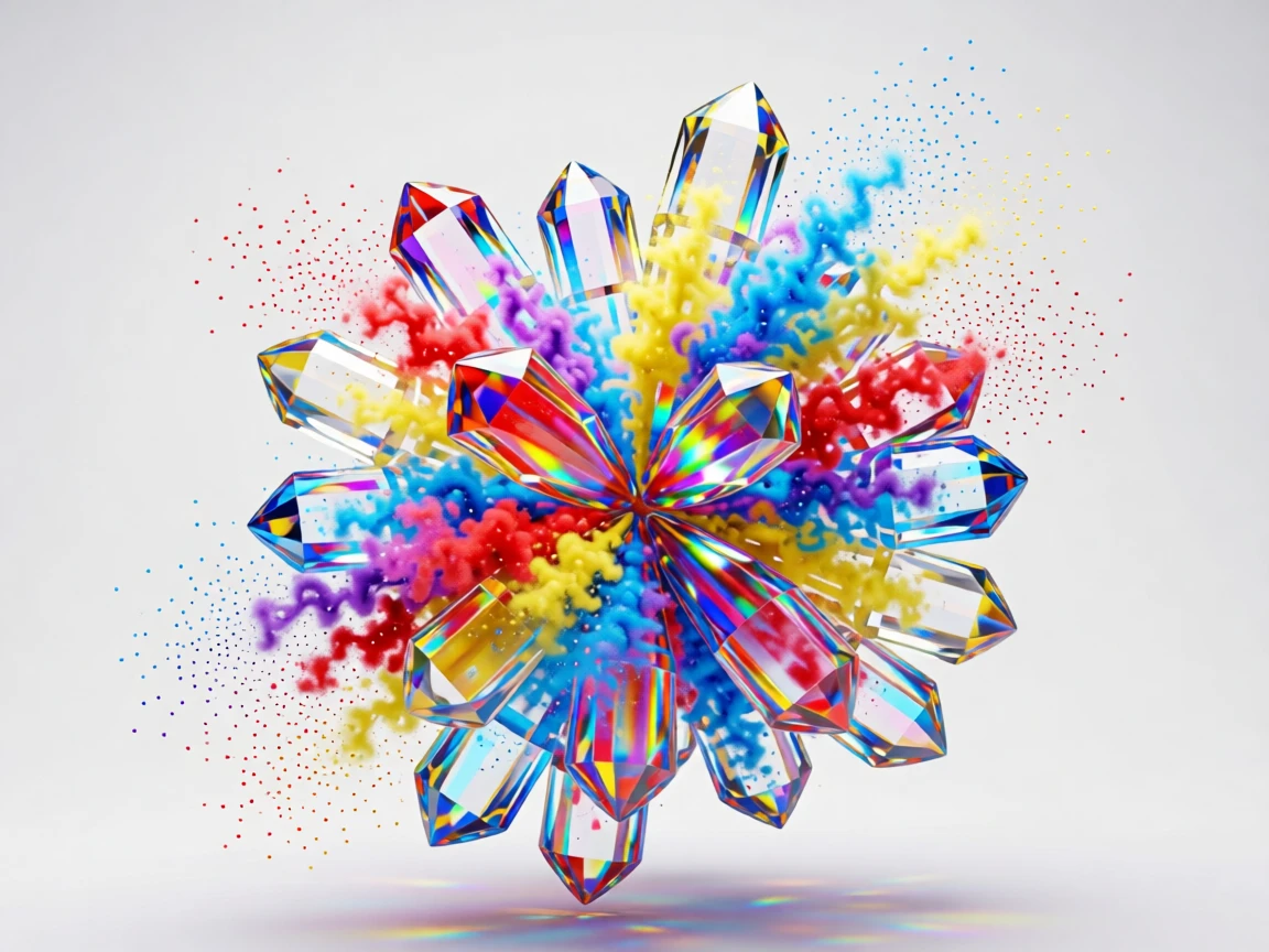 An abstract explosion of colorful powder pigments frozen in dramatic mid-air motion.