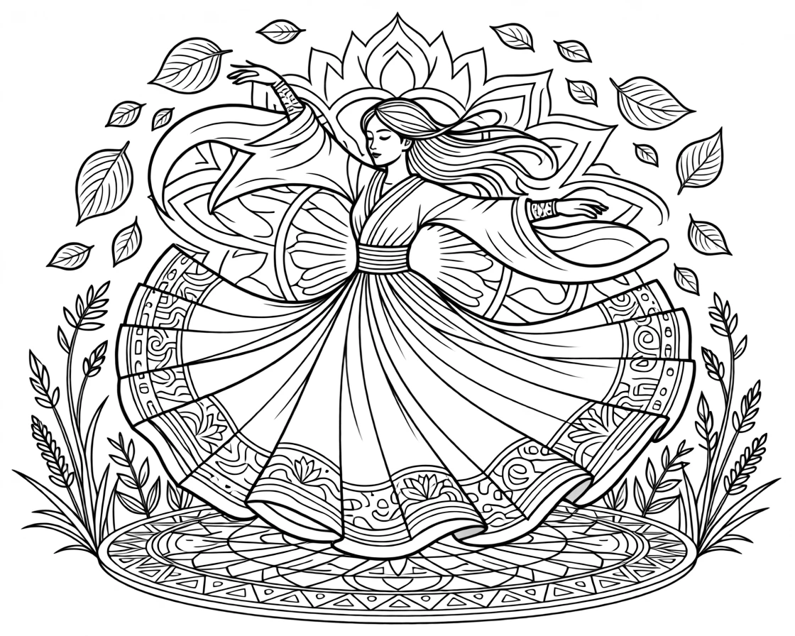 A whirling dancer mid-spin in a flowing white robe.