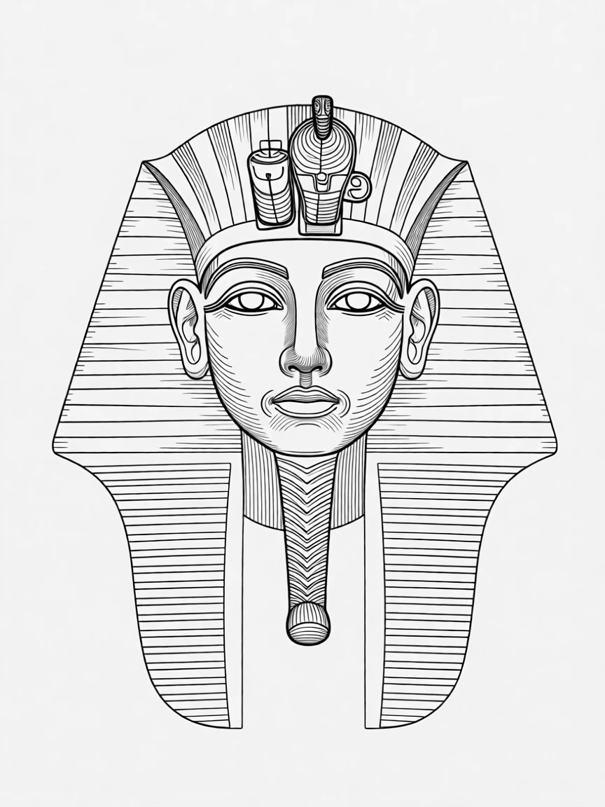 An ancient Egyptian pharaoh's mask with elaborate headdress