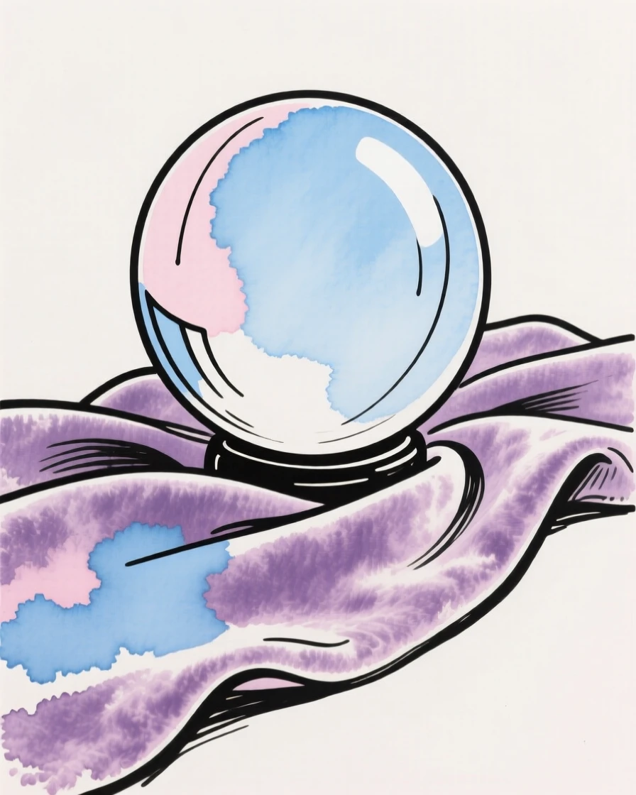A crystal ball on a velvet cloth