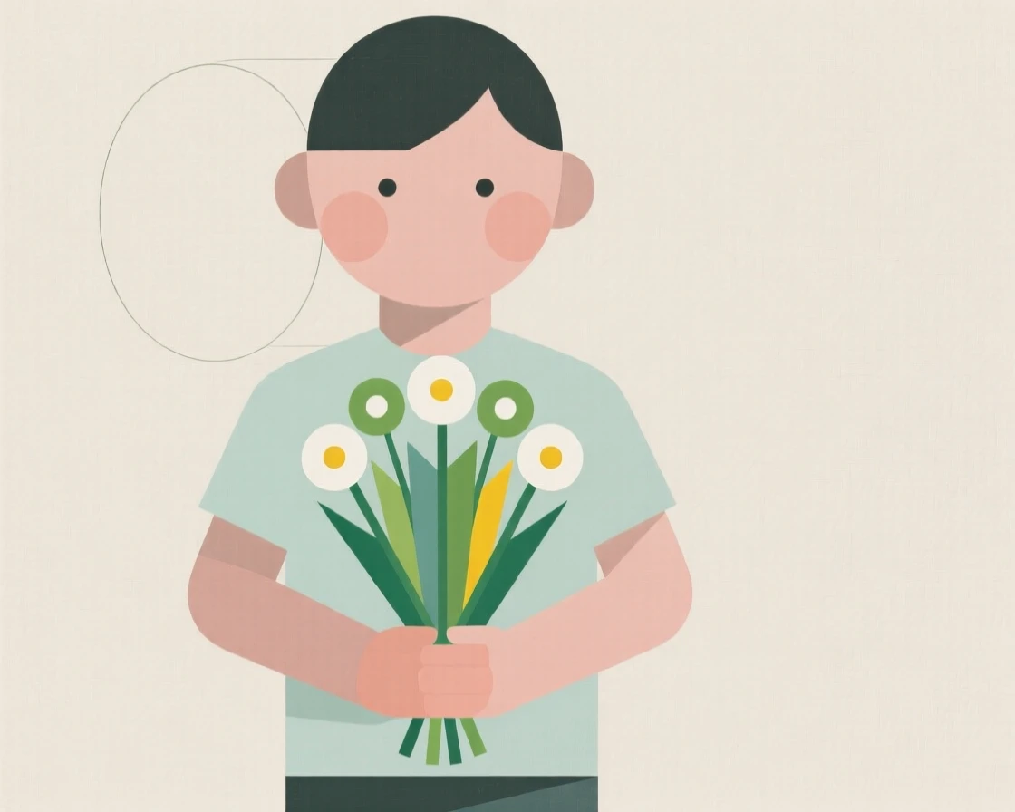 A child holding a handful of freshly picked flowers