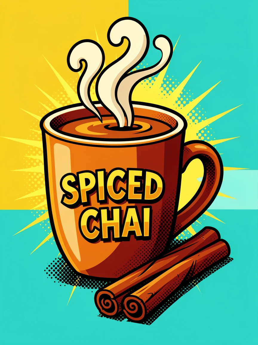 A mug of spiced chai beside a cinnamon stick