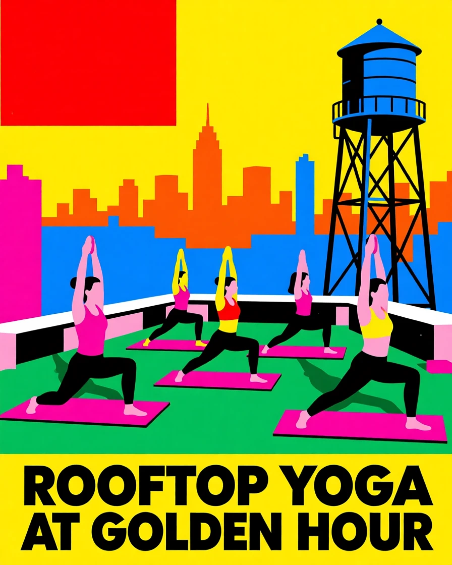 Rooftop yoga class at golden hour