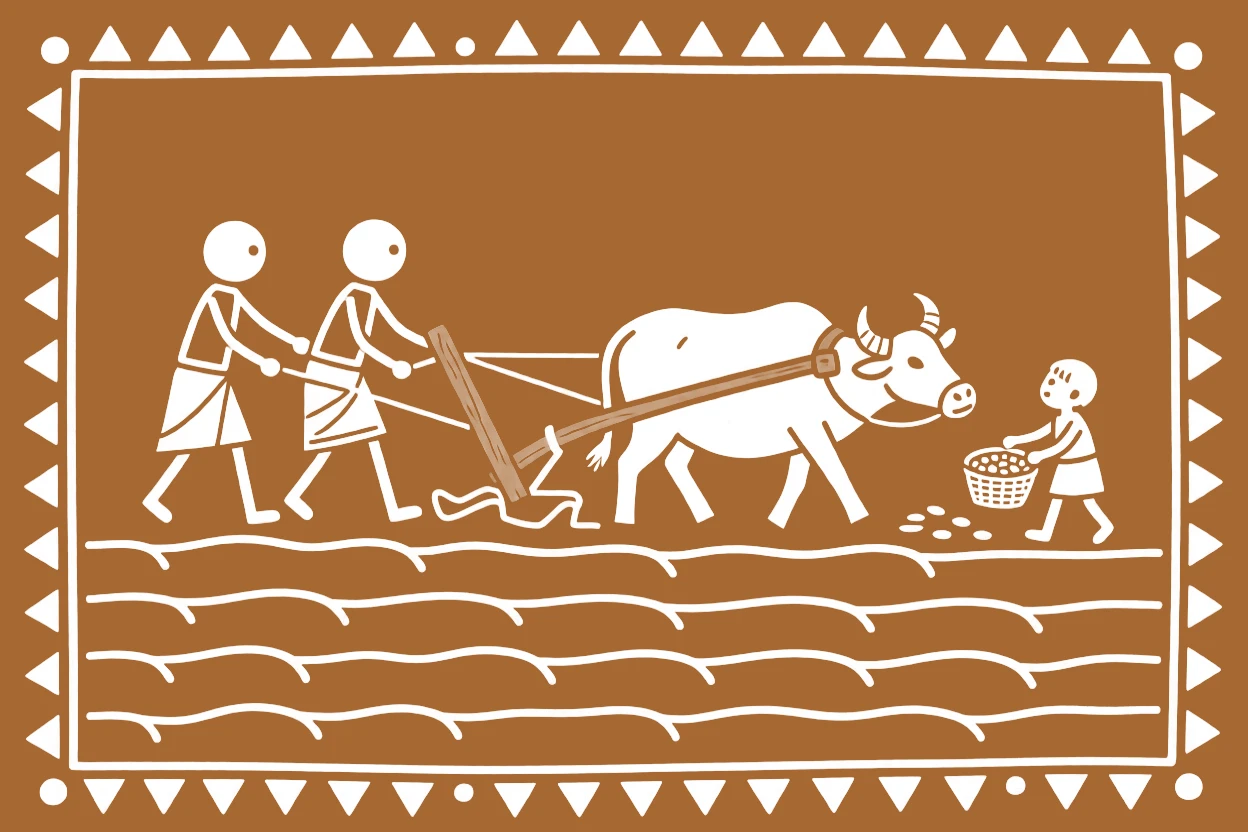 A farming family plowing a field at the start of the planting season.