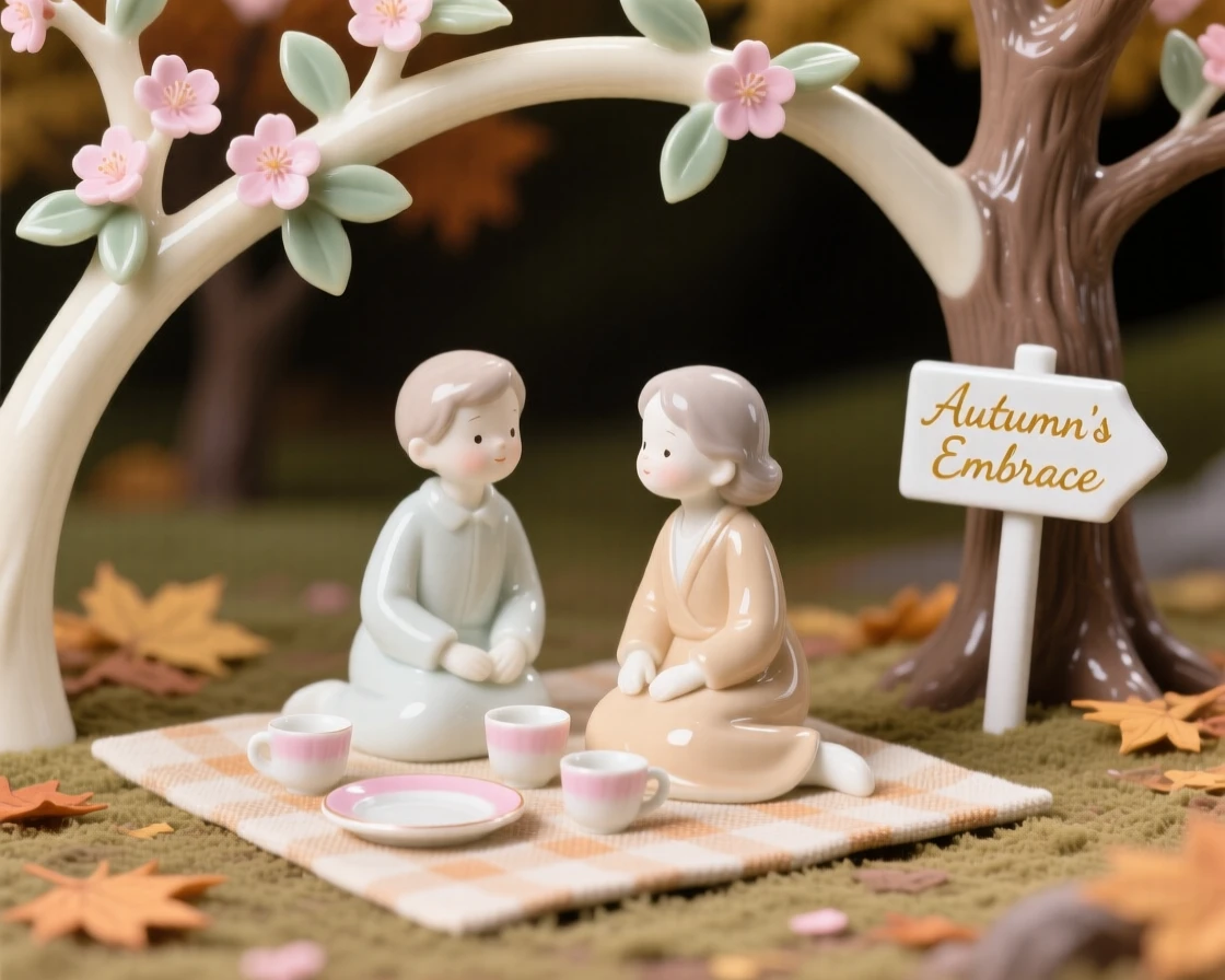 A cozy autumn moment: a picnic beneath blossoming trees, evoking warmth and nostalgic comfort.