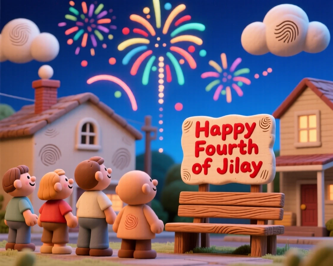 A Fourth of July fireworks show lighting up a small town sky