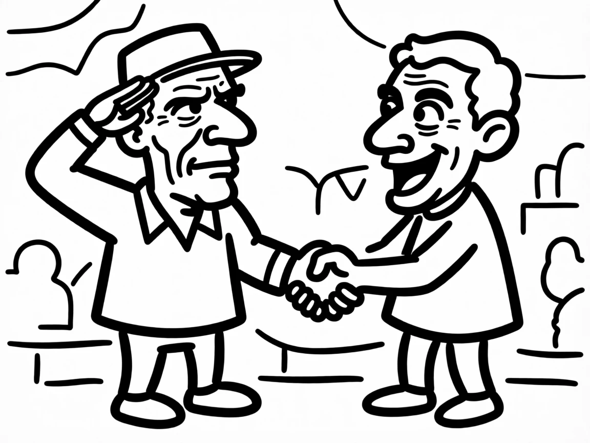 A veteran being thanked with a warm handshake and a salute at a community event.