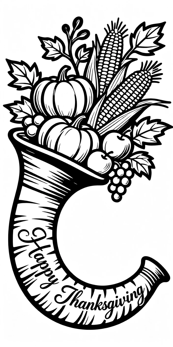 A Thanksgiving cornucopia overflowing with autumn harvest bounty.