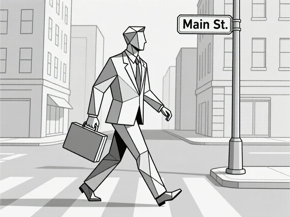 A businessman walking confidently through a city street
