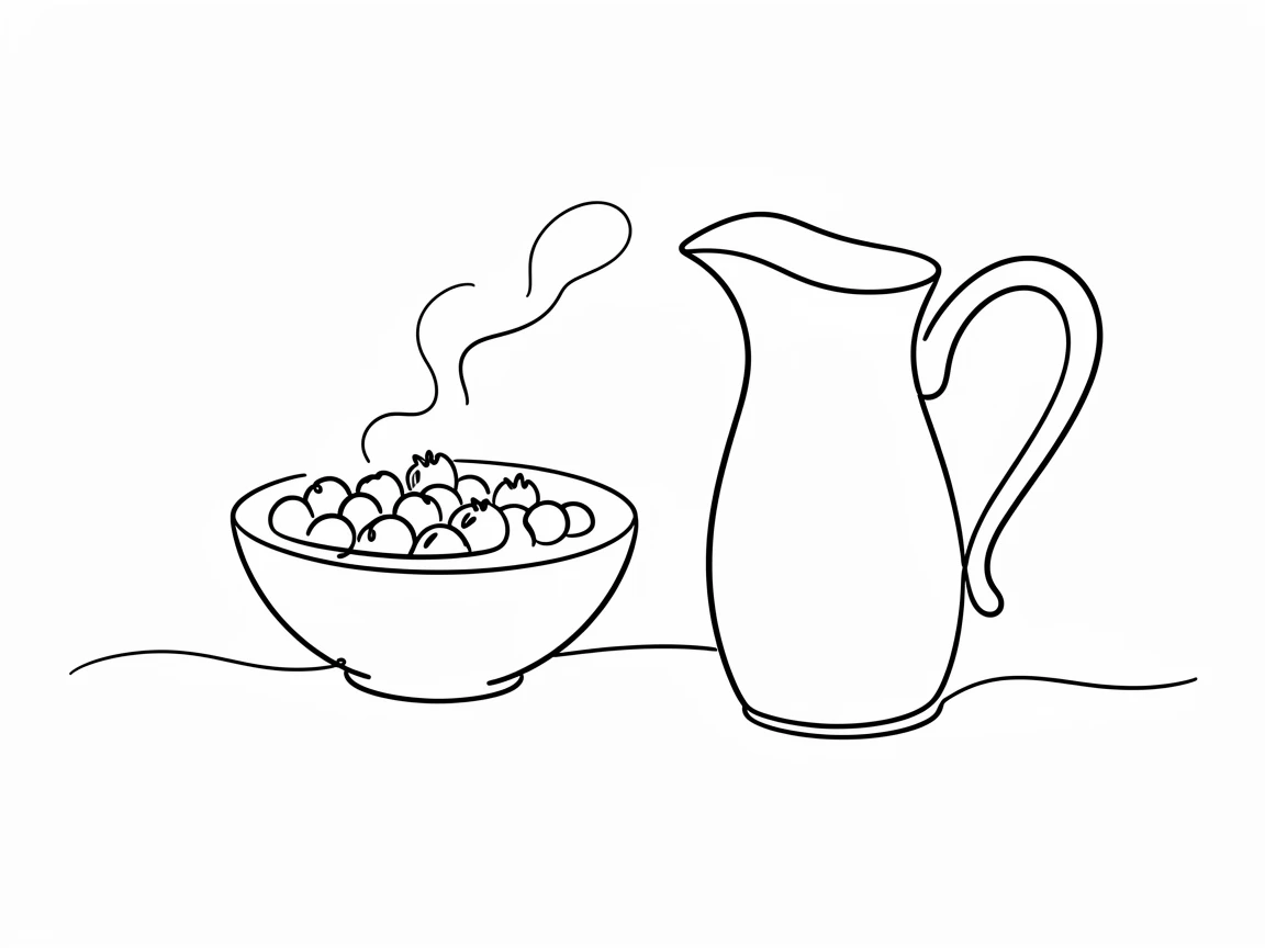 A bowl of fresh berries beside a pitcher of cream on a breakfast table