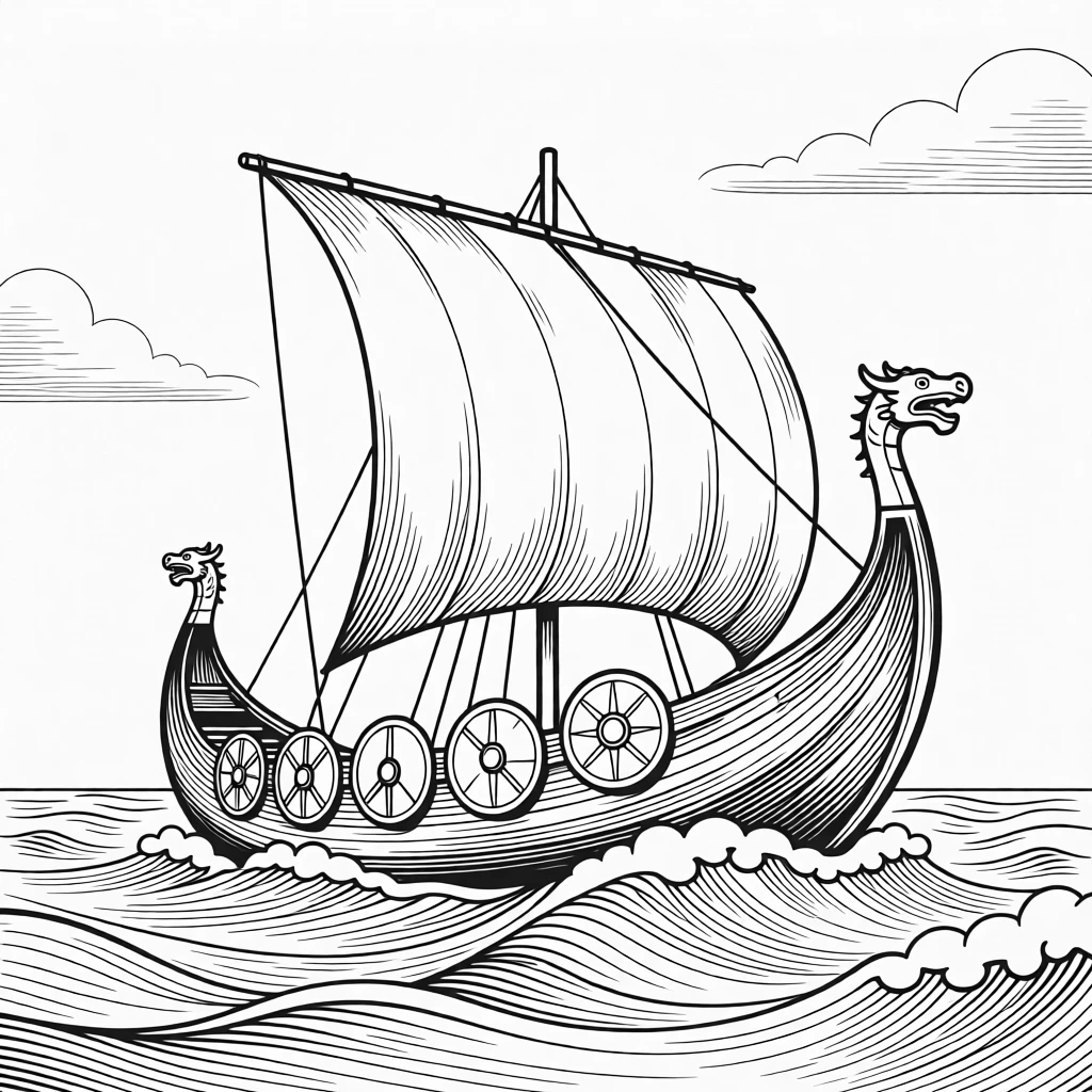 A Viking longship sailing through rough northern seas