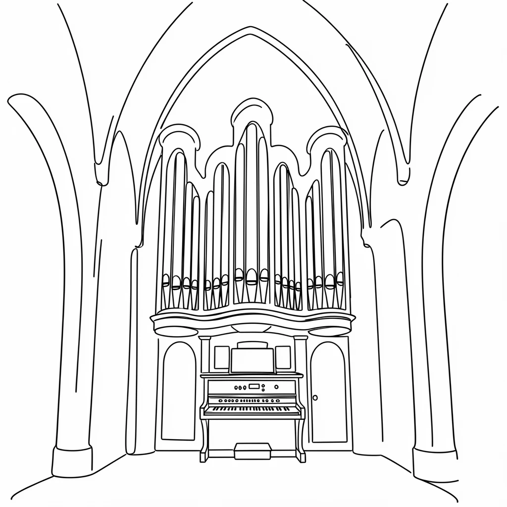 A grand pipe organ filling the interior of an old cathedral