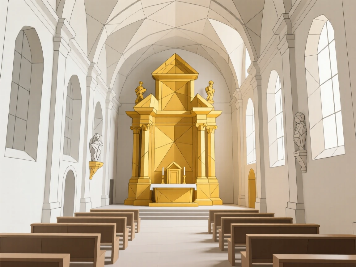 A Baroque cathedral interior with golden altar