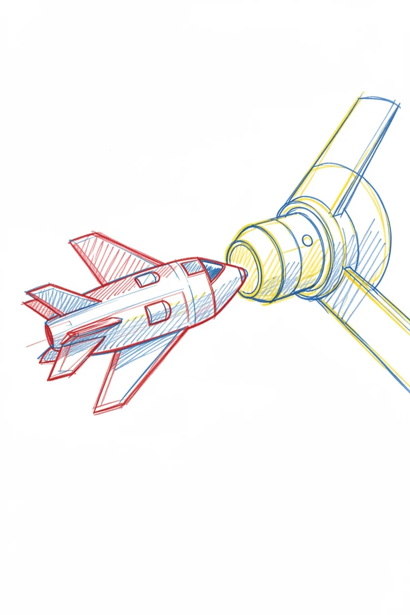A spacecraft docking gracefully with a rotating space station