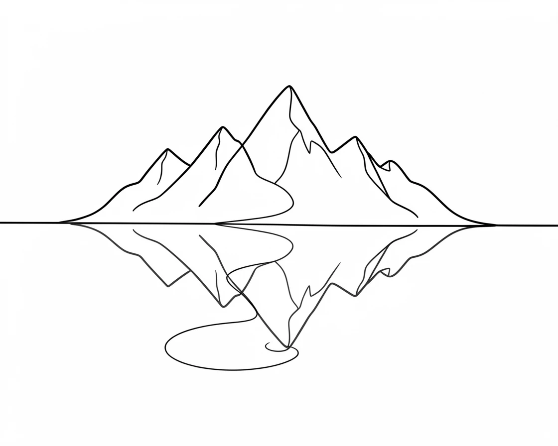A tranquil mountain lake perfectly mirroring the peaks above it