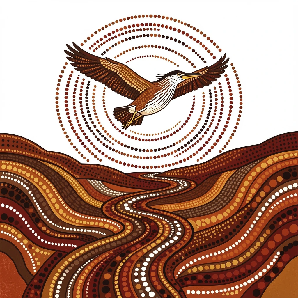 A bittern circling above an open valley