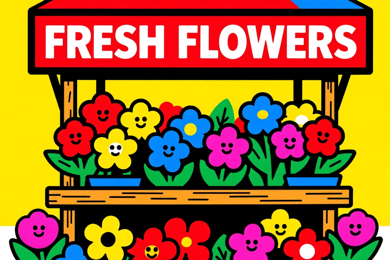 Farmers market flower stand bursting with color