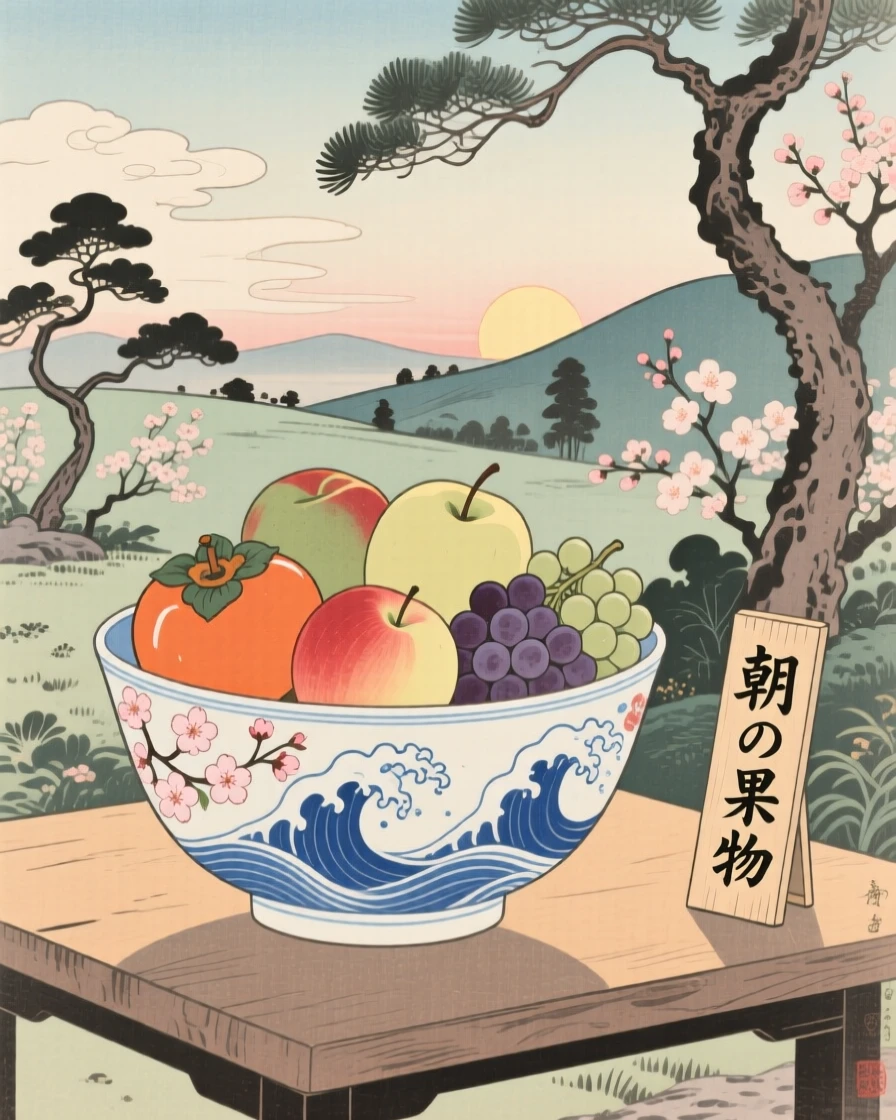 A hand-painted porcelain bowl of fruit catching the morning light.