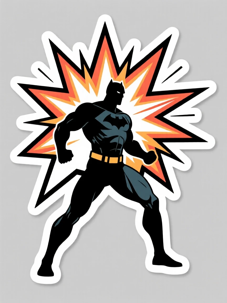 A dynamically posed comic-book style speech bubble bursting with energy, striking a confident heroic pose, during a thrilling made-up quest.