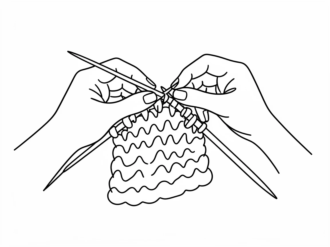 A knitter's hands working colorful yarn into a half-finished scarf