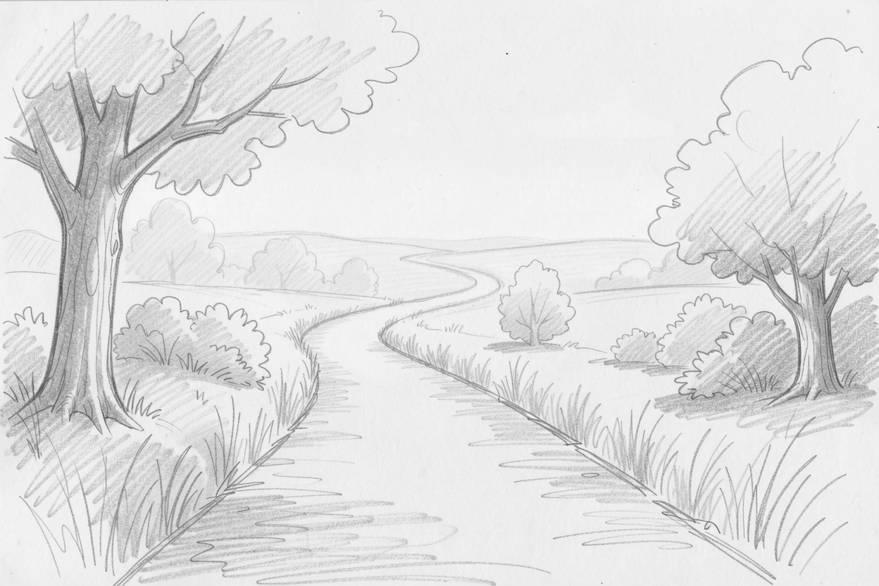 A peaceful moment of a winding path leading toward a distant horizon amid gentle morning mist, evoking deep calm and clarity.