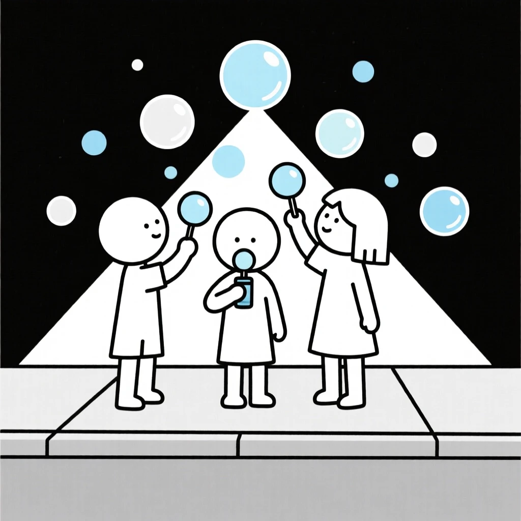 A group of kids playing with sidewalk bubbles