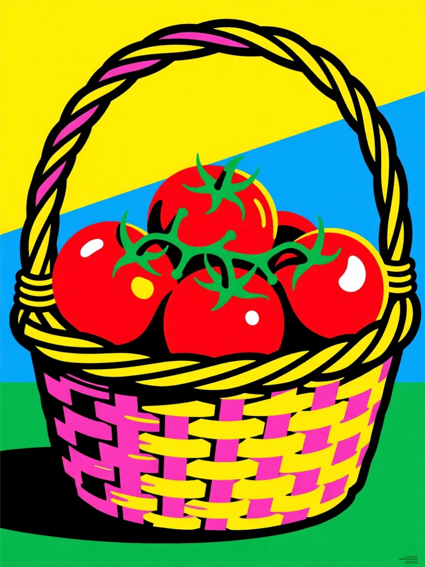 Home garden tomato harvest in a wicker basket