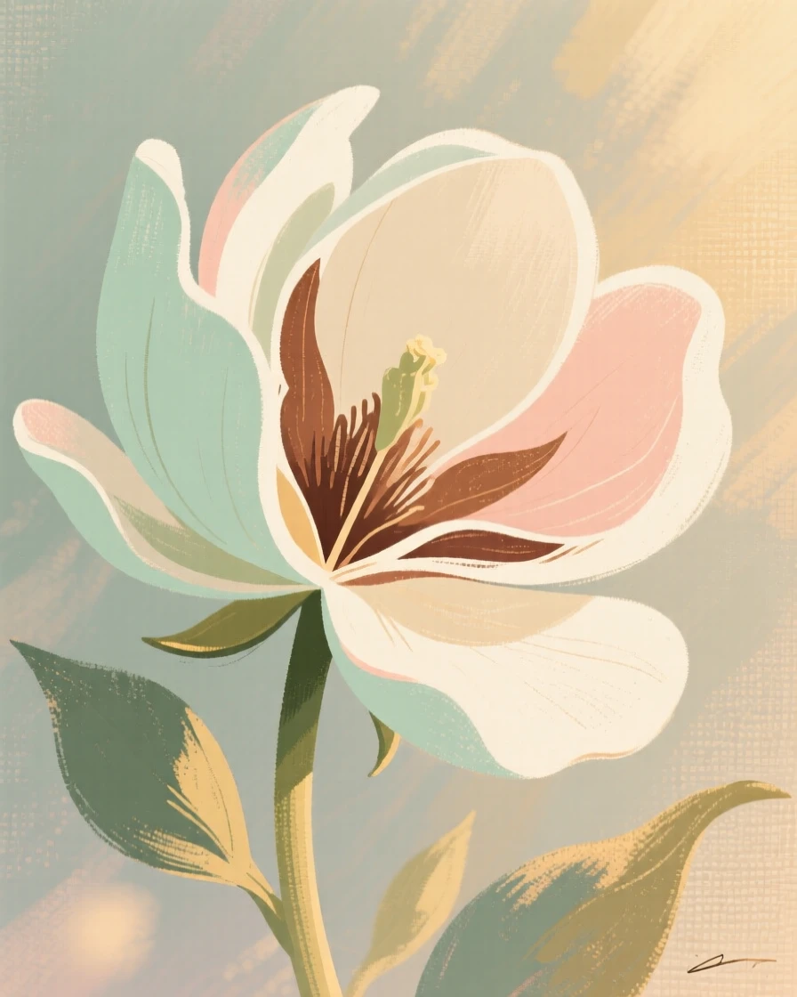 A cross-section diagram of a blooming flower showing its inner structure