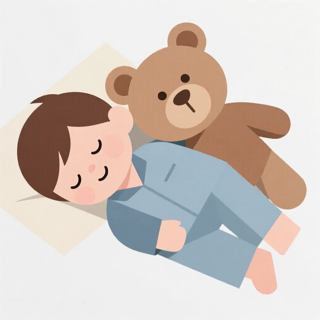 A child napping peacefully with a favorite stuffed toy