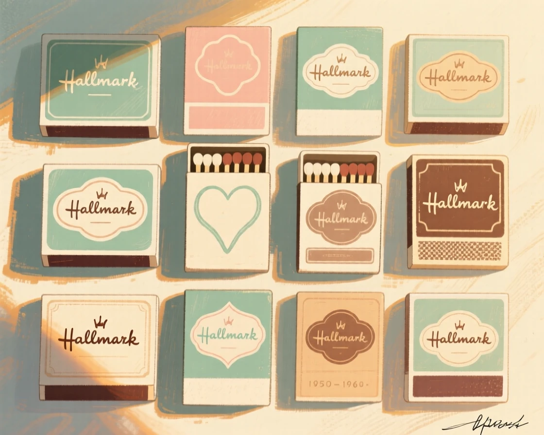 A collection of vintage matchbox labels arranged in a grid