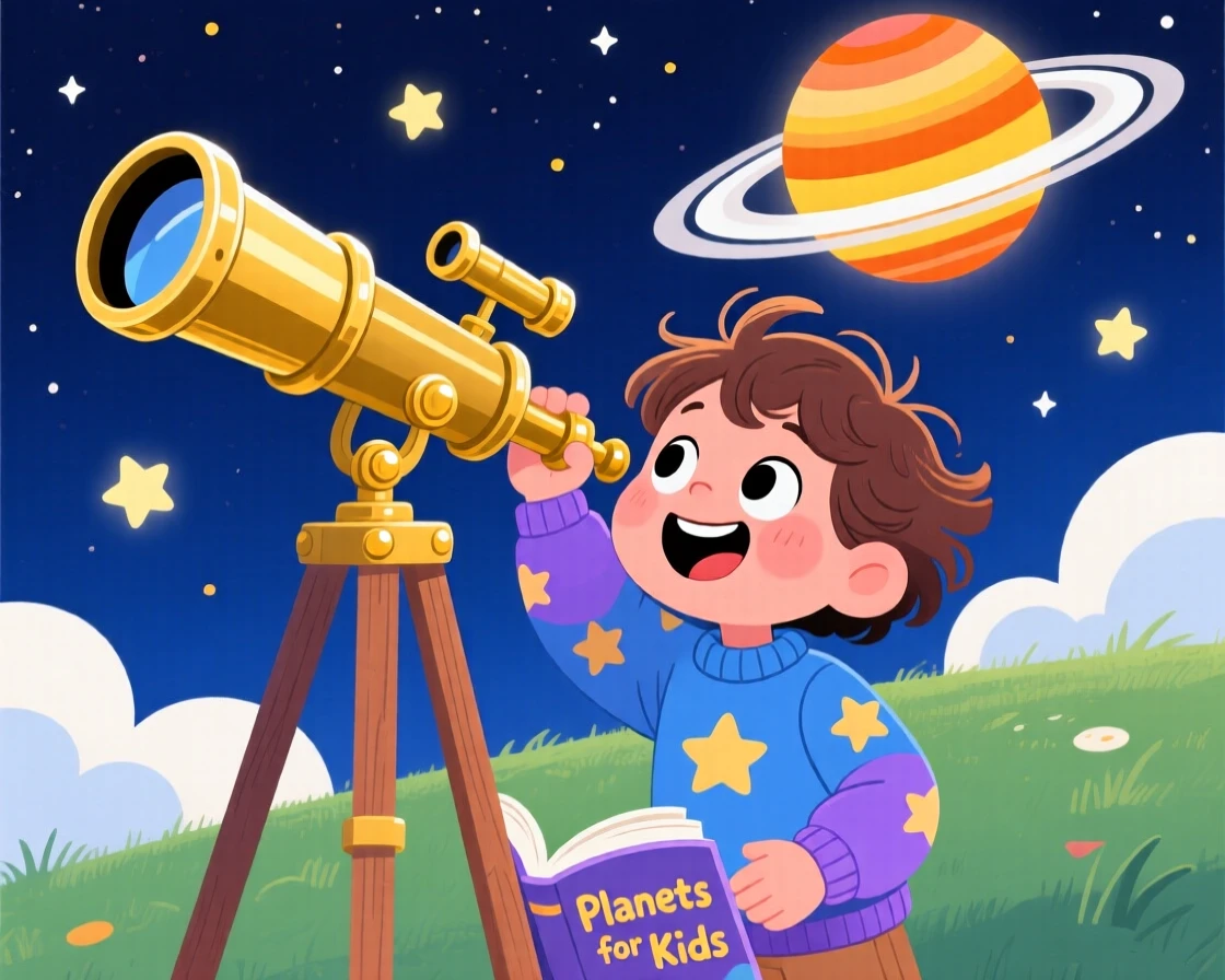 A child looking through a telescope at Saturn's rings for the first time.