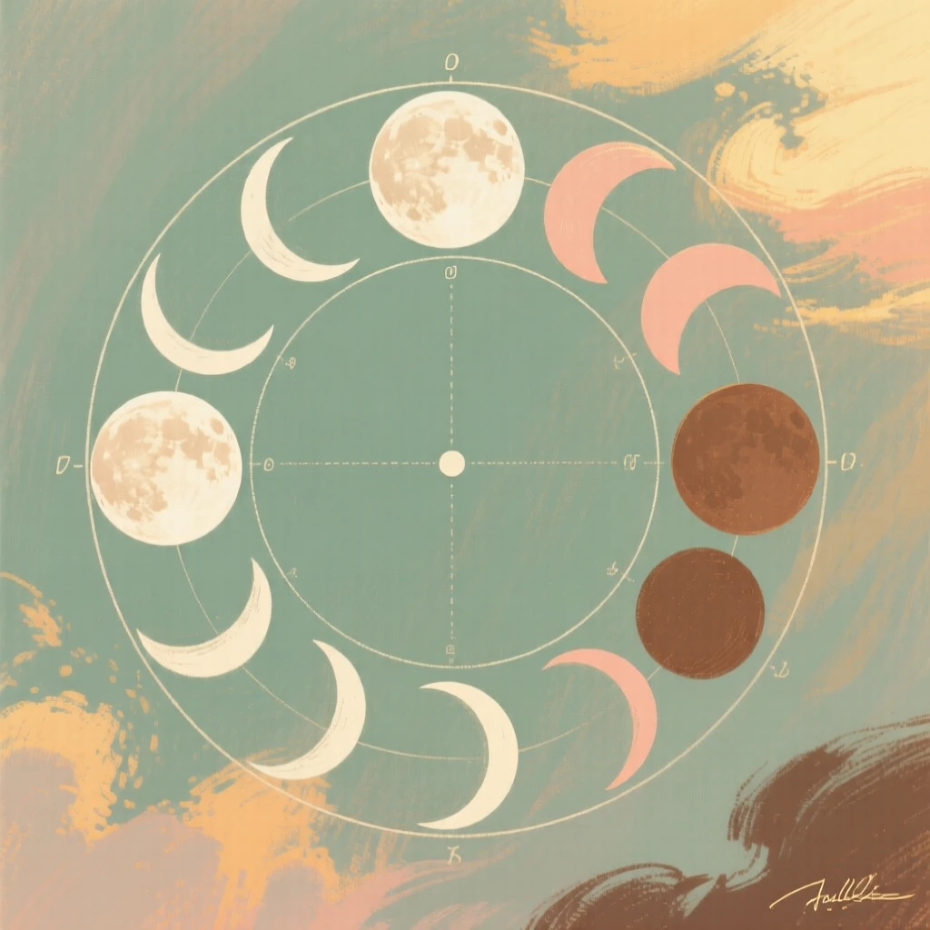 An antique diagram of the phases of the moon