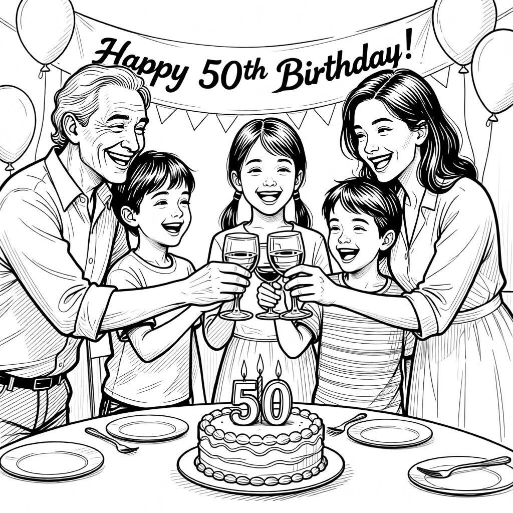 A joyful family toast during a milestone birthday celebration.