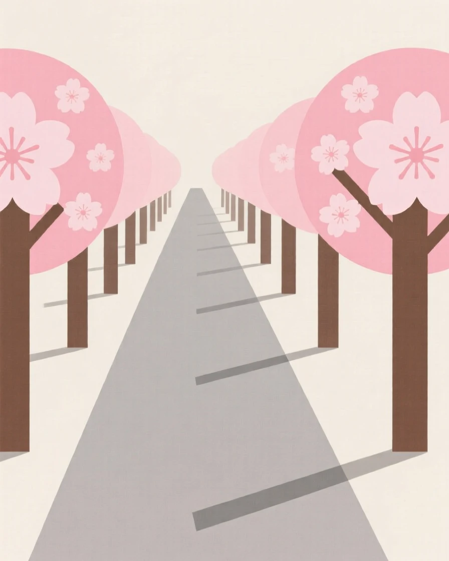 Cherry blossom trees in full bloom along a path